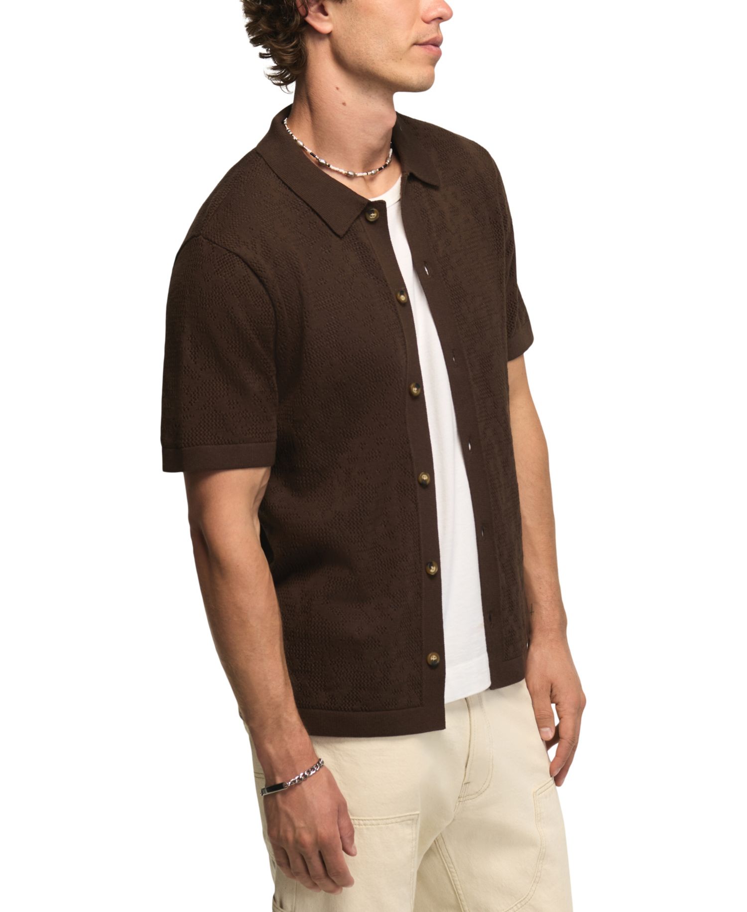 Men's Intarsia Lace Short-Sleeve Sweater