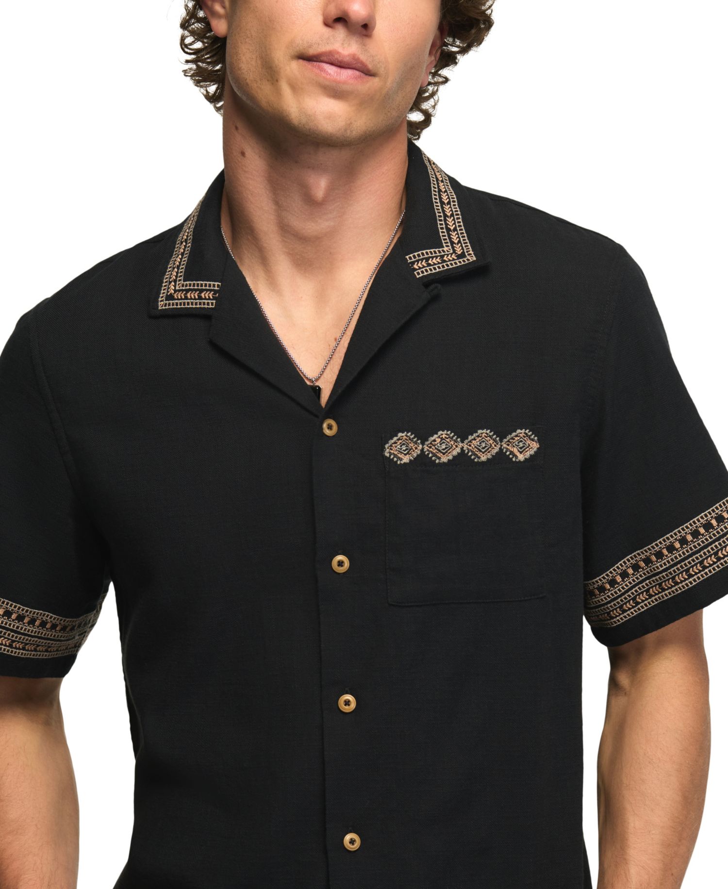 Men's Embroidered Detail Camp Collar Shirt