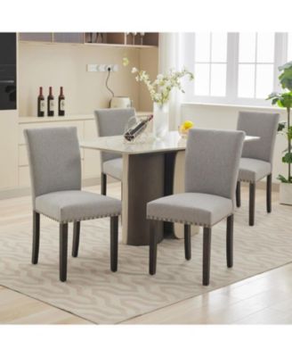 Dining Chairs Set of 4 Upholstered Parsons Diner Room Chair Sets Fabric Kitchen Chairs with Nailhead Trim/Solid Wood Legs