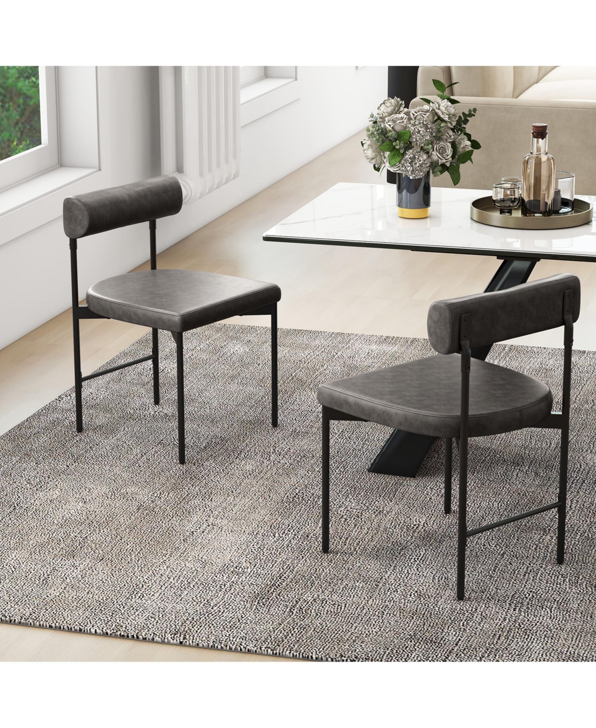 Gymax Dining Chair Set of Faux Leather Upholstered Kitchen Side Chair w/ Curved