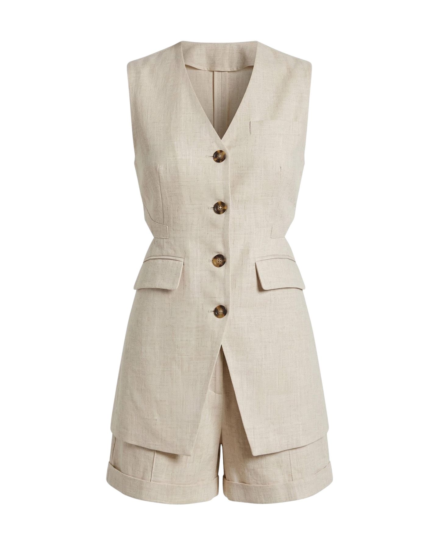 Женский комплект Modenaire 3-Piece Blazer Vest Shorts Set, цвет: Бежевый — фото 6
