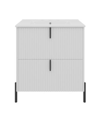 30 Inch Bathroom Vanity with Ceramic Sink Full Extension Drawers Soft Close Undermount Slides Fluted Design Freestanding Storage Cabinet