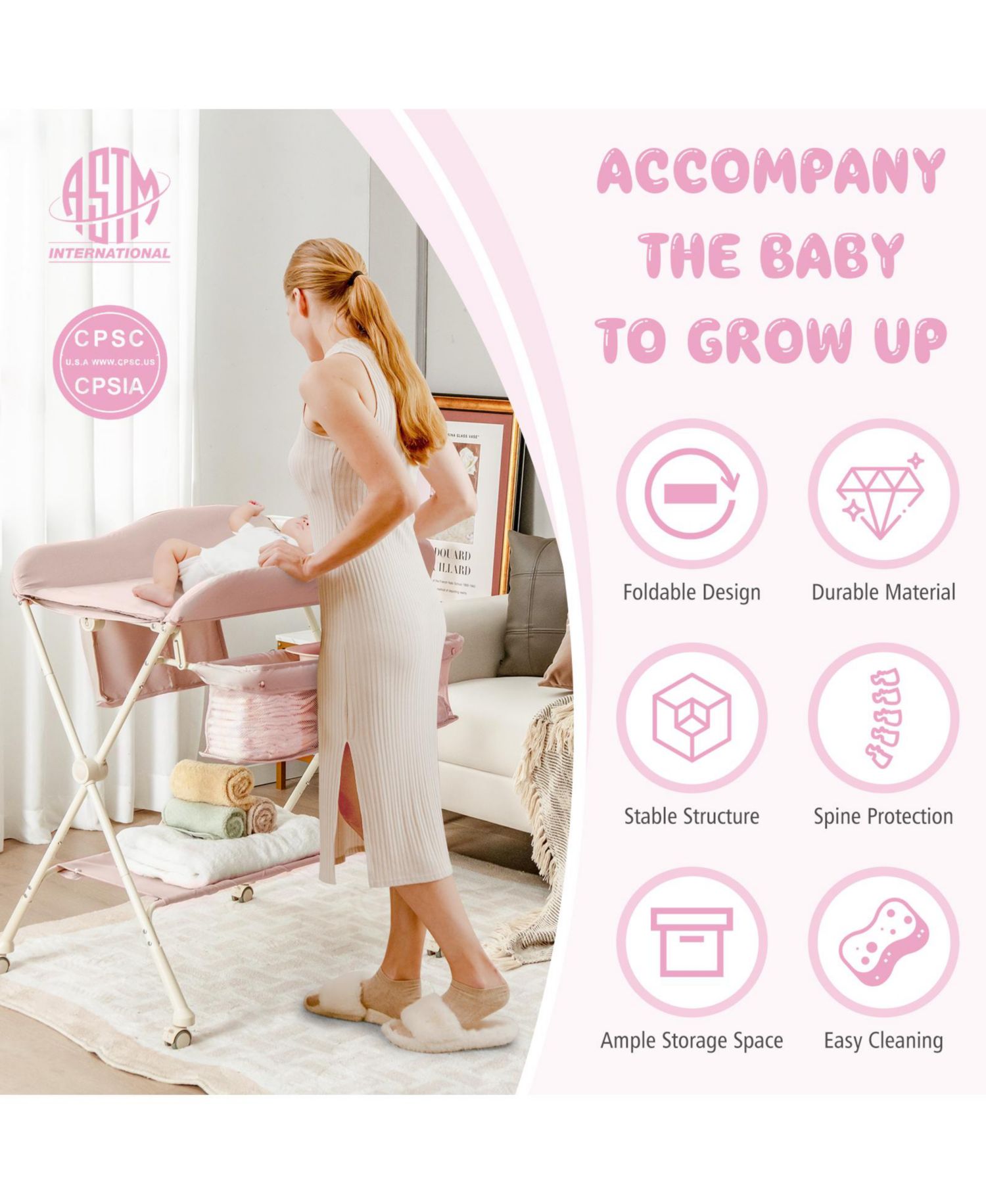 Infant Diaper Changing Table with Water Basin and Wheels