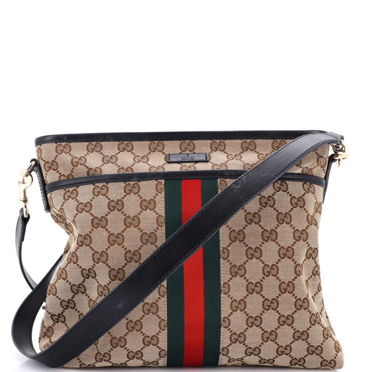 Pre-Owned Gucci Medium Web Messenger Bag Gg Canvas