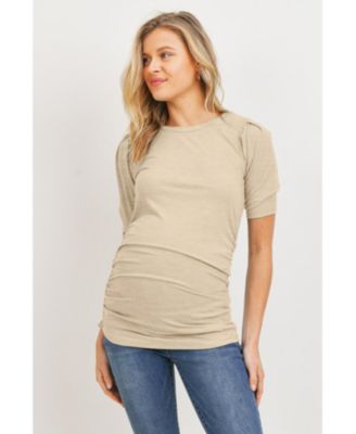 Maternity Ribbed Ruched Short Sleeve Puff Top