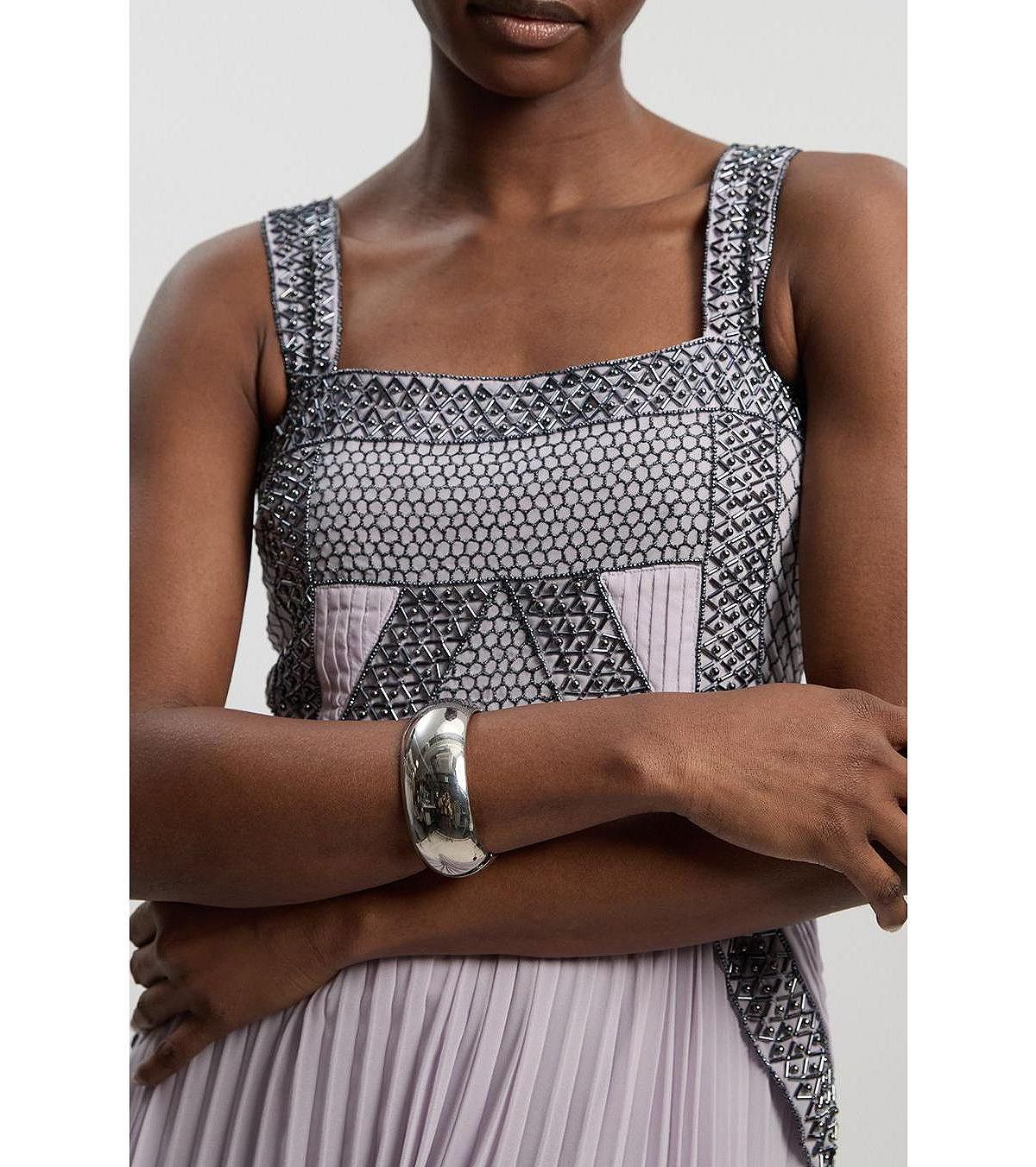 Karen Millen Women's Embellished Pleated Woven Midi Dress view 6 — MAYCSS fashion products