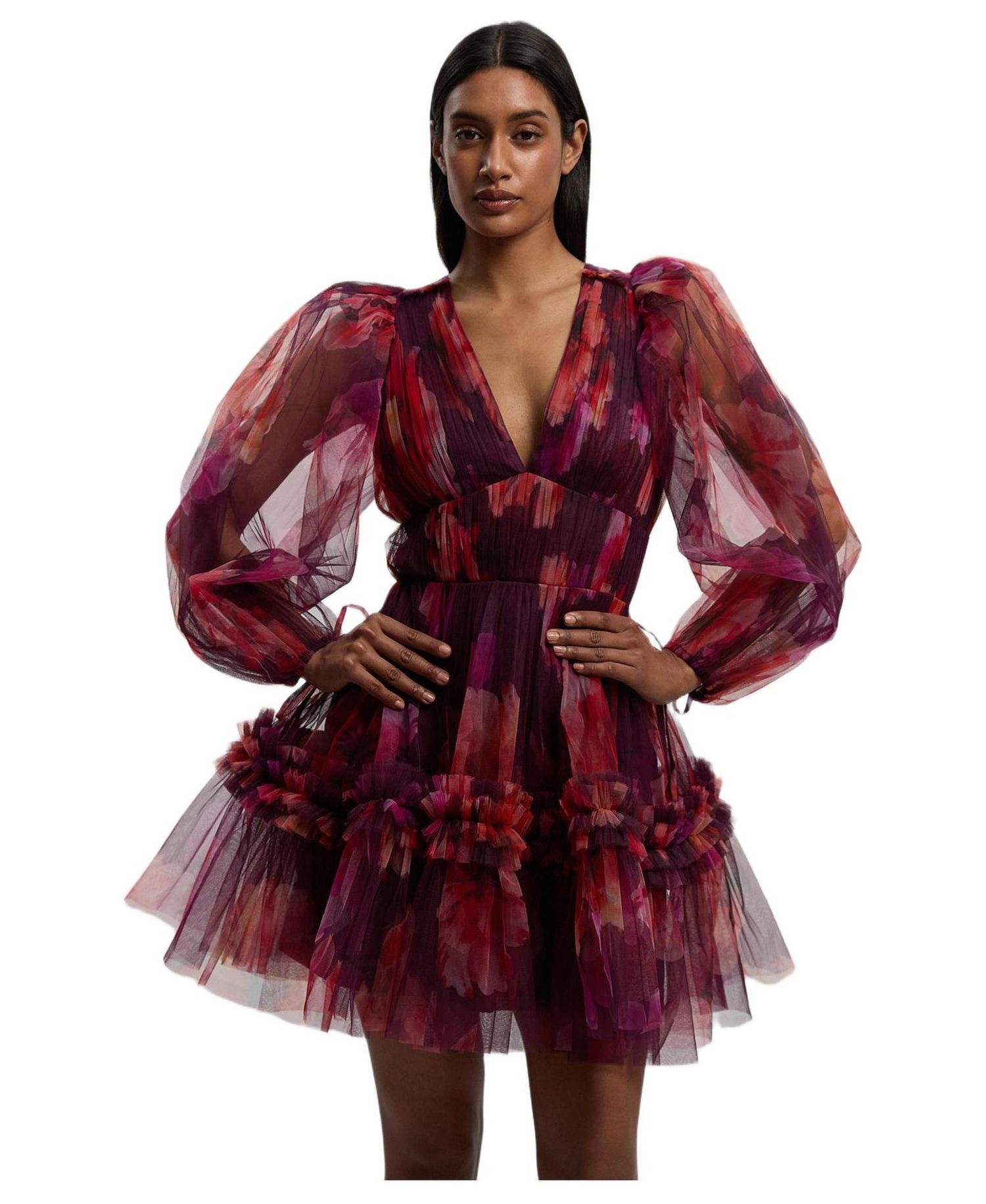 Women's Tulle Balloon Sleeve Mini Dress