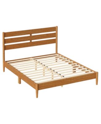 Full Size Bed Frame with LED Headboard Storage Shelf Ports