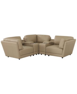 Versa 5-Piece L-Shape Leather Sectional Sofa with 2 Consoles
