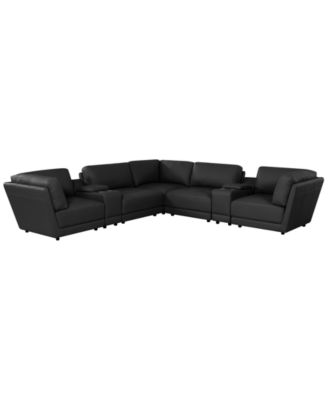 Versa 7-Piece L-Shape Leather Sectional Sofa with 2 Consoles