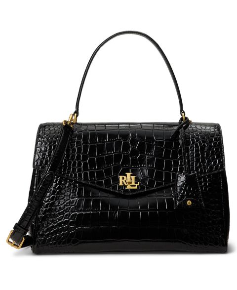 Женская сумка Lauren Ralph Lauren Farrah Soft Embossed Medium Leather Satchel, цвет: Чёрный