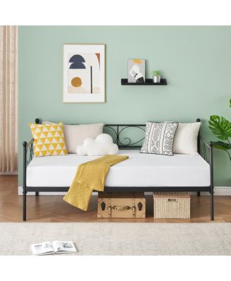 Metal Daybed Frame with Curved Flower Design, Metal Slat Support, Underbed Storage, No Box Spring Needed