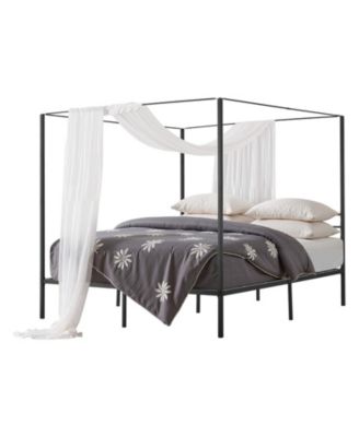 King Canopy Bed Frame Metal Four Poster Heavy Duty with Steel Slats