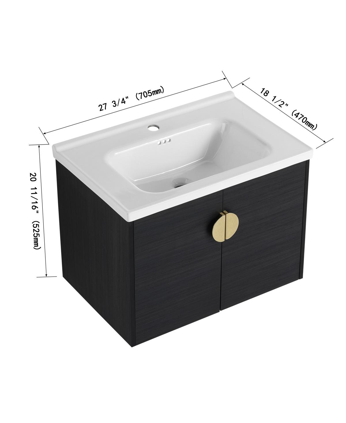 Sillysis Wall Mounted Bathroom Vanity with Ceramic Sink, Chestnut Plywood Cabinet