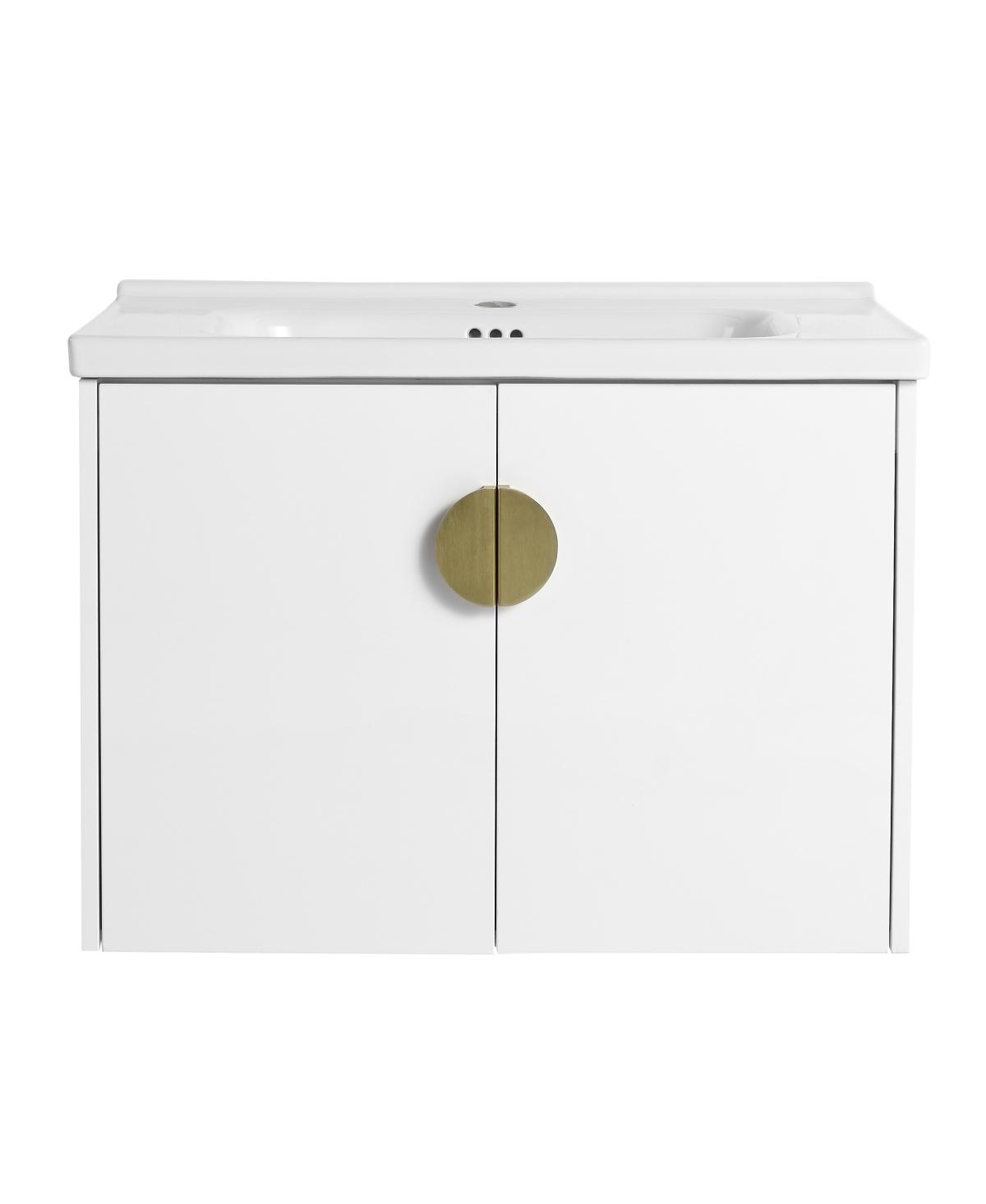 Sillysis Wall Mounted Bathroom Vanity with Ceramic Sink, Chestnut Plywood Cabinet