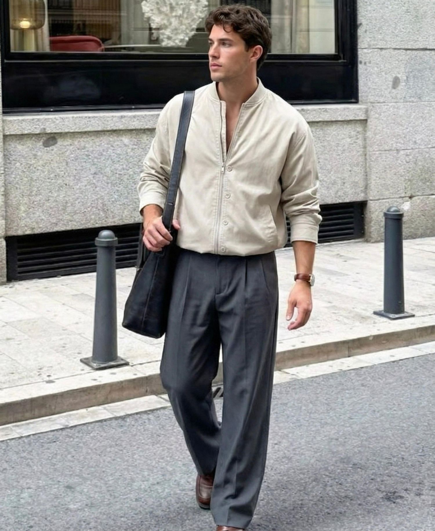 Men's Long Sleeve Stand-Collar Zip-Front Jacket