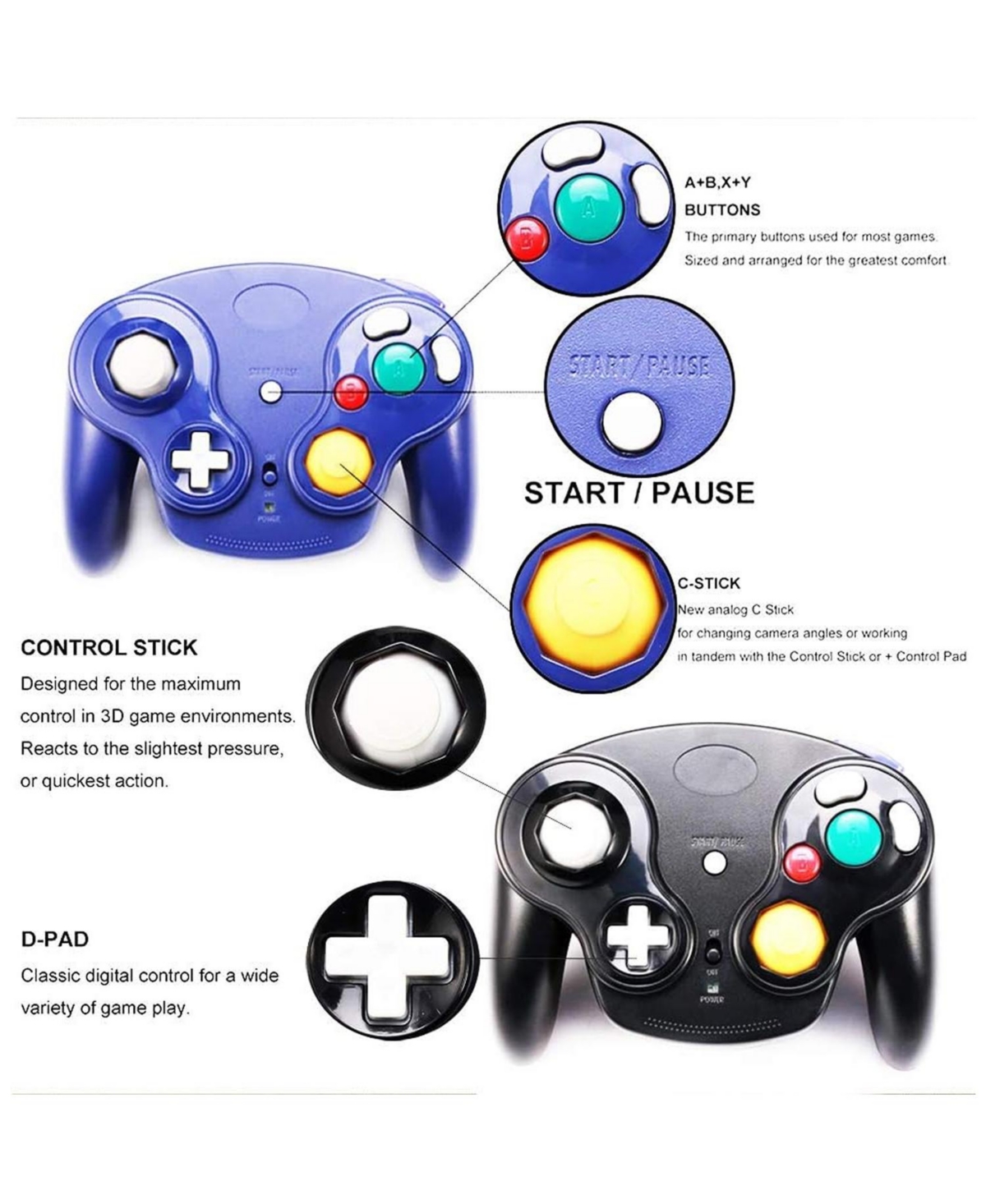 ECHTPeak Wireless Game Cube Controller, 2.4G Classic Gamepad with Receiver Adapter for Wii Ngc Gc
