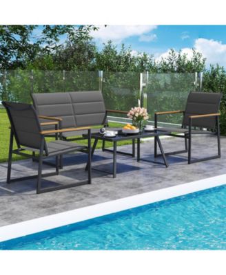 Patio Furniture Set with Padded Fabric Seat & Wood-Plastic Armrests Table