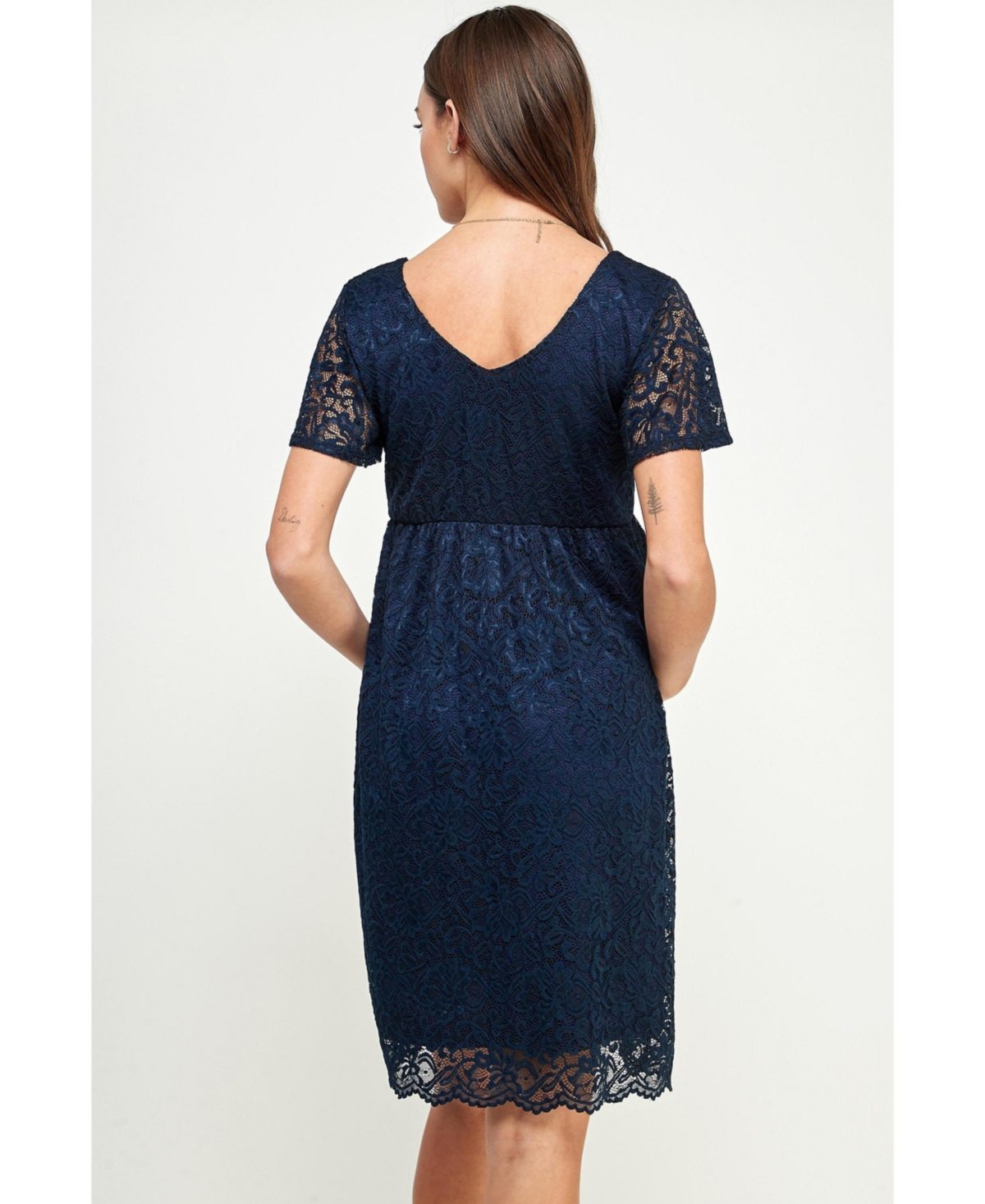 Hello Miz Maternity Floral Lace Empire Waist Short Sleeve Dress