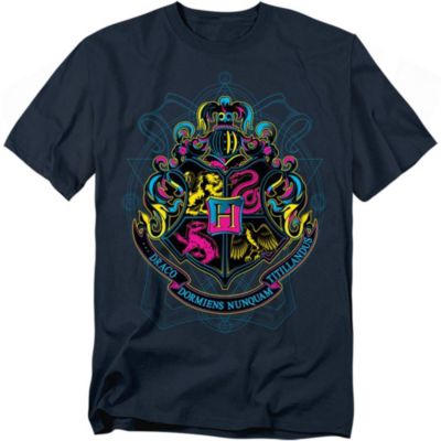 Men's Neon Hogwarts Shield With Motto T Shirt
