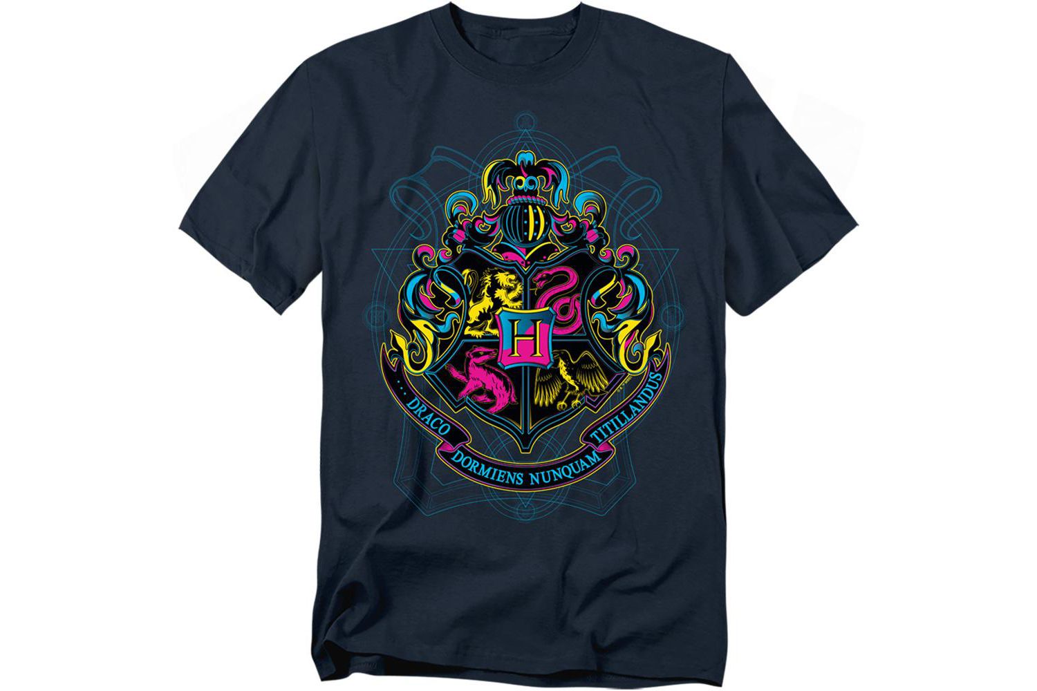 Men's Neon Hogwarts Shield With Motto T Shirt