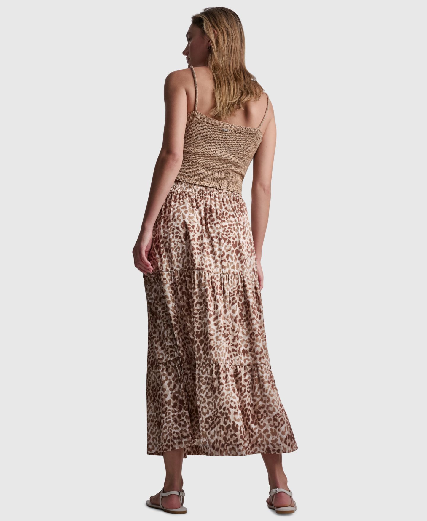 Женская юбка DKNY Jeans Printed Elastic Waistband Tiered Satin, цвет: Disguis Woodsmoke — фото 7