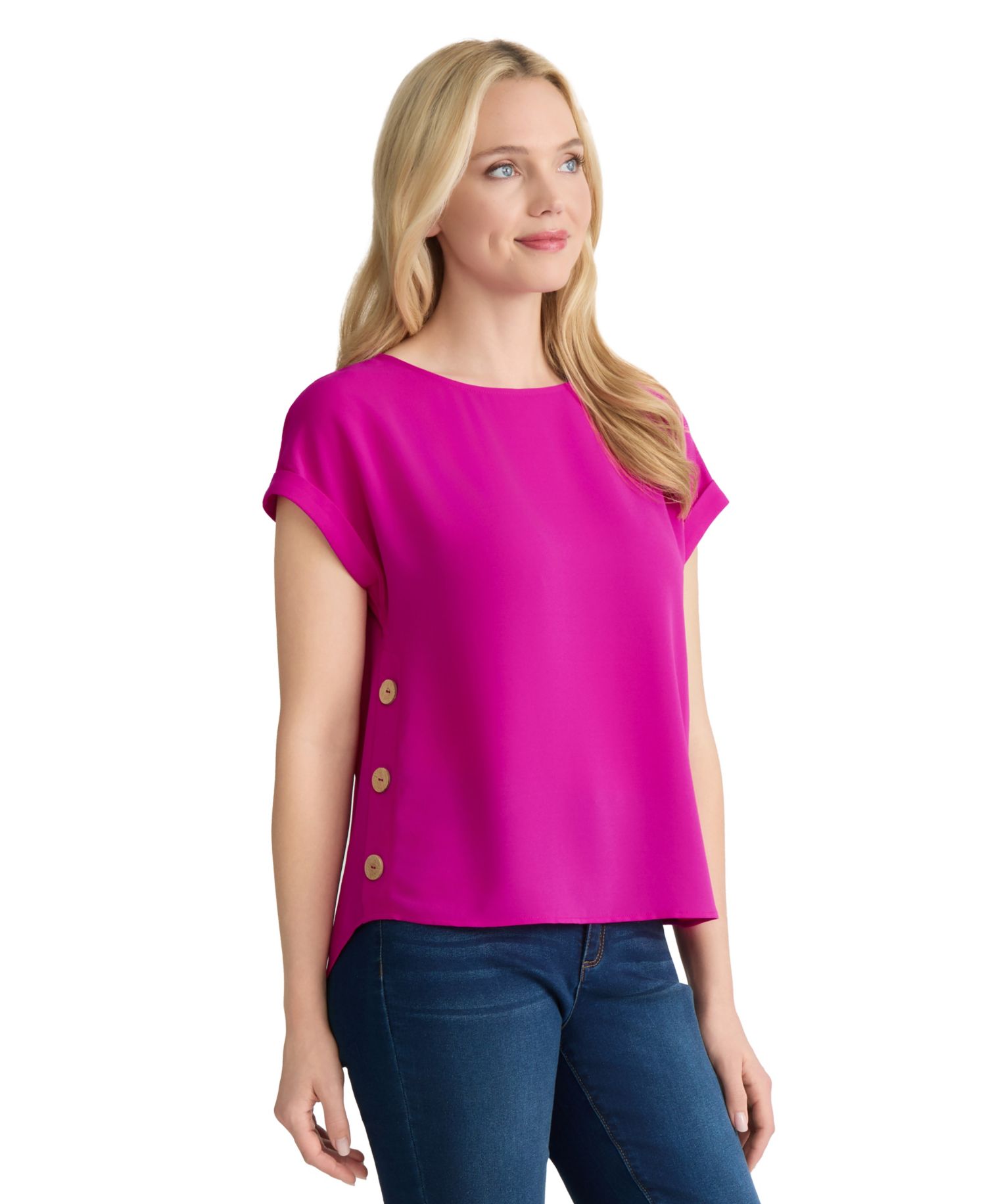 Petite Short-Sleeve Button Detail Blouse