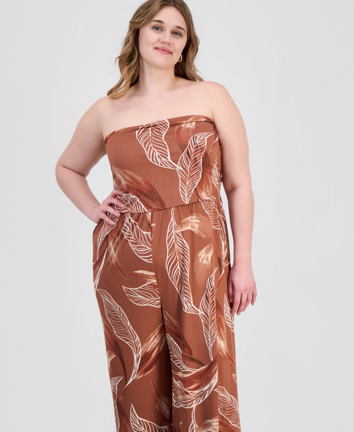 Trendy Plus Size Strapless Ruched Jumpsuit