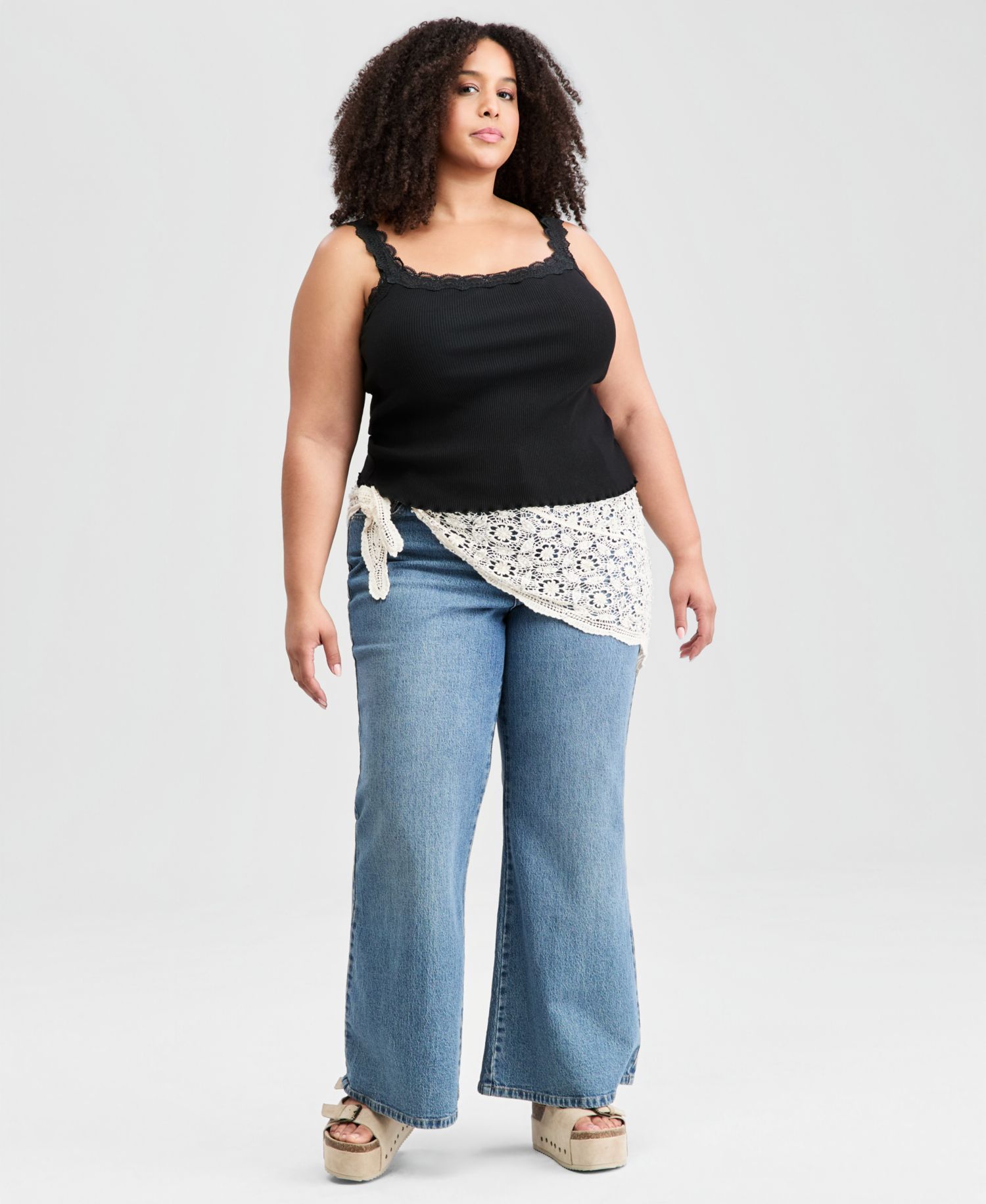Plus Size Lace-Trim Ribbed Tank