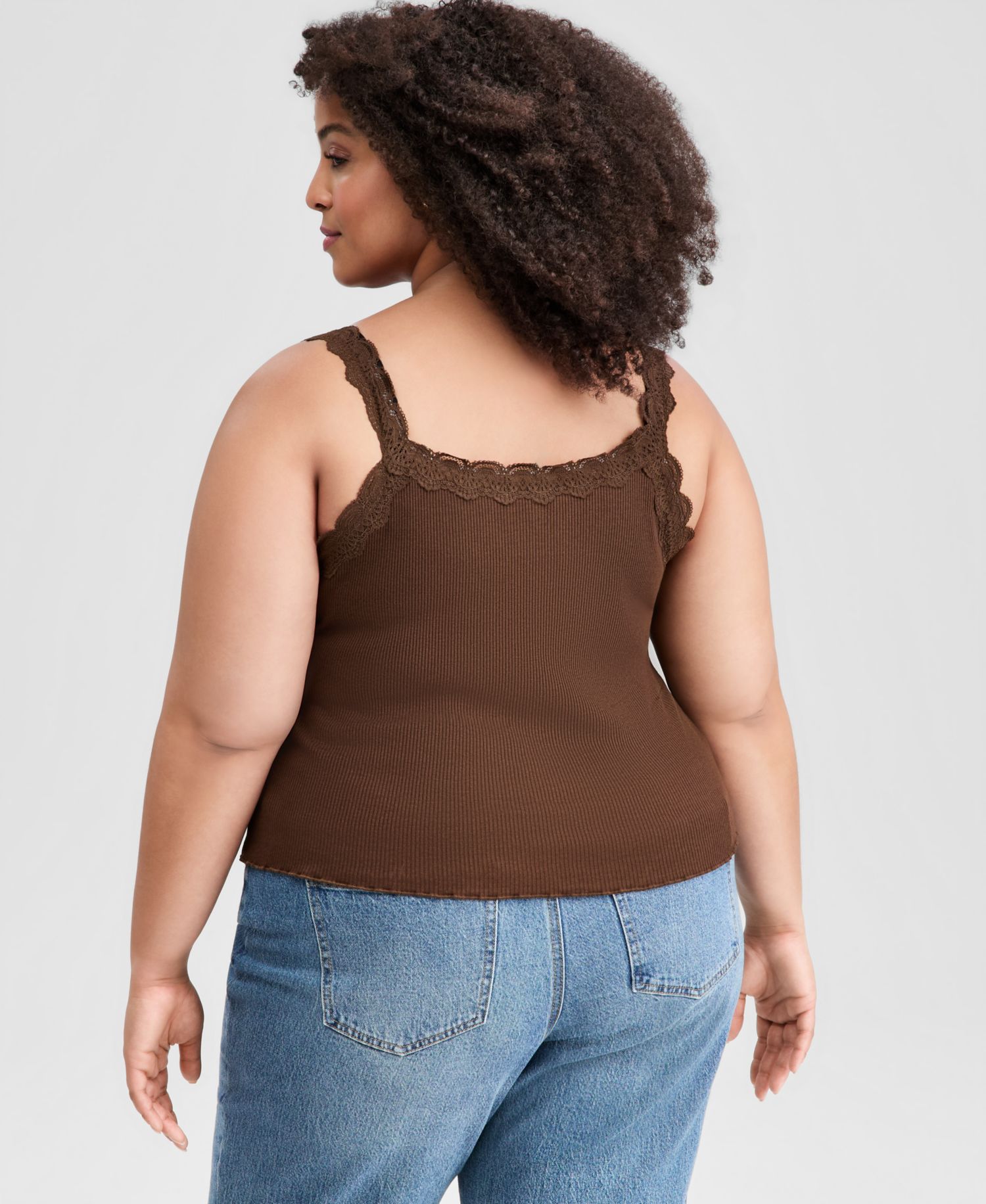 Plus Size Lace-Trim Ribbed Tank
