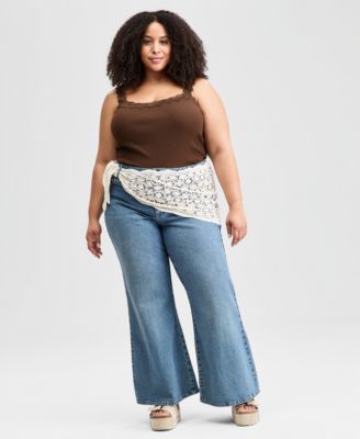Plus Crocheted-Scarf Flare Jeans