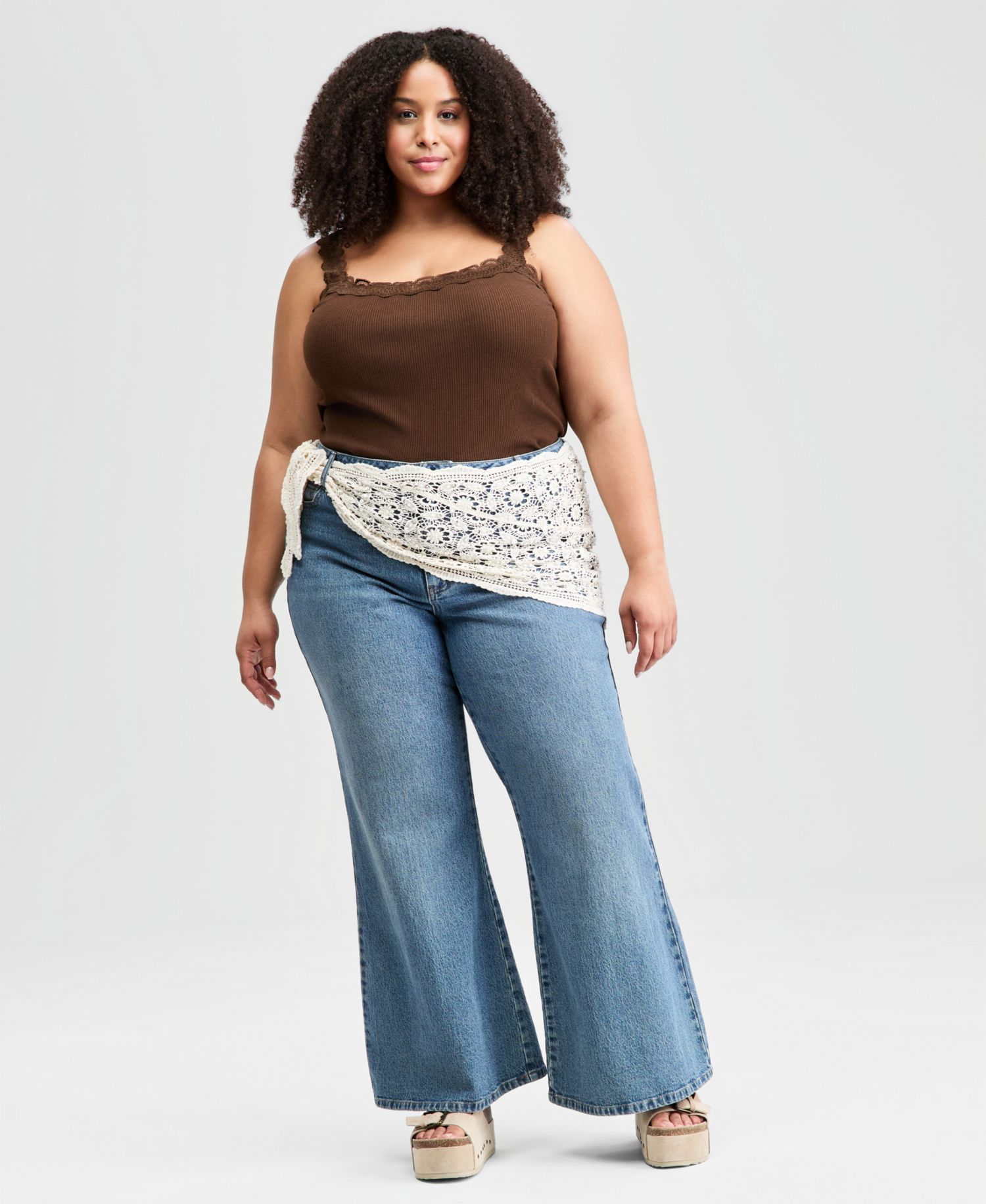 Petite Crocheted-Scarf Flare Jeans