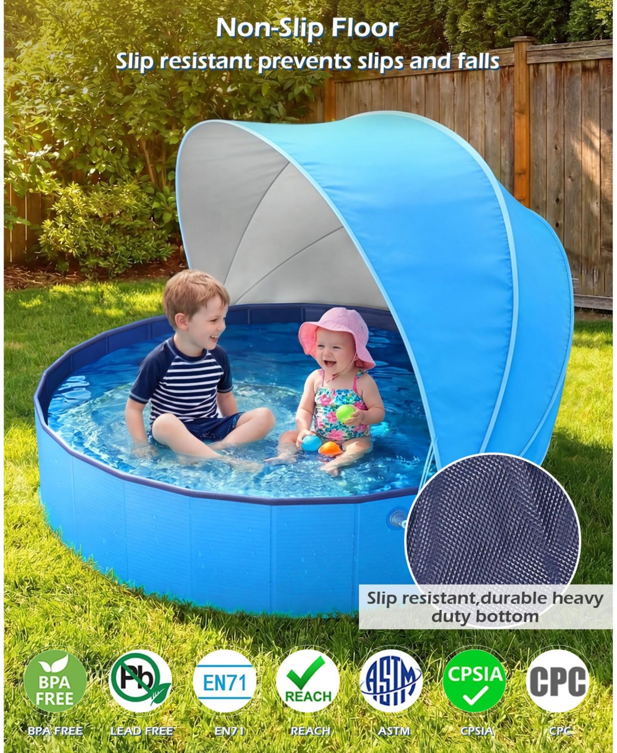 Gnuadz Kiddie Pool Foldable Shade Tent Swimming Wading Dogs Ball Pit Backyard Water Play