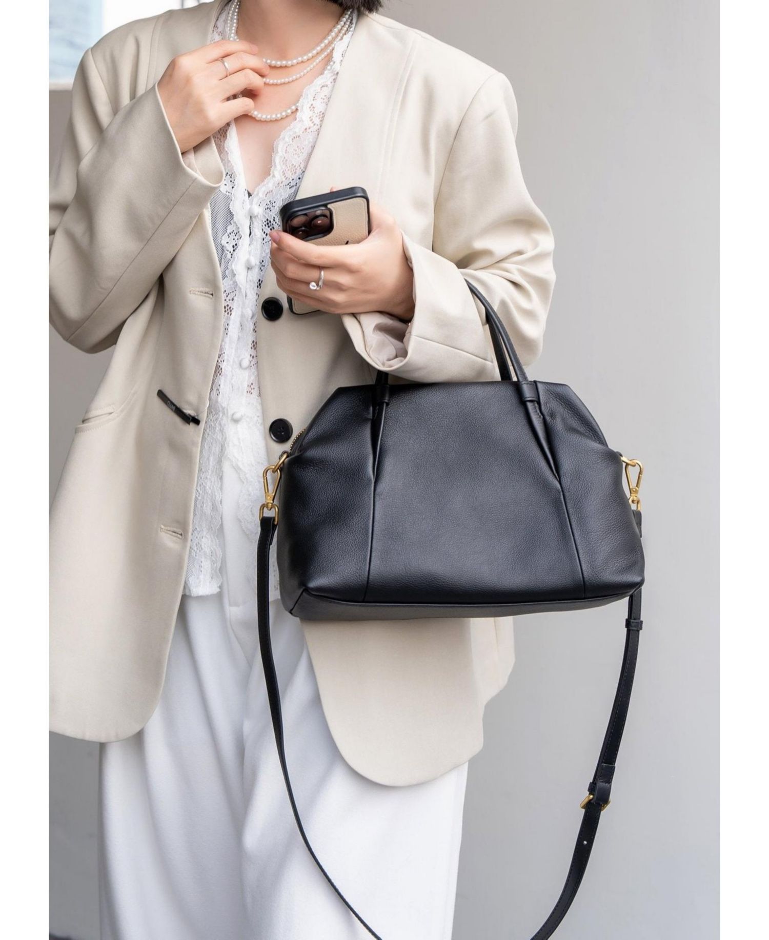 Ava Pebbled Leather Satchel Bag for Women Top Handle Crossbody Purse Structured Medium Everyday Tote with Shoulder Strap