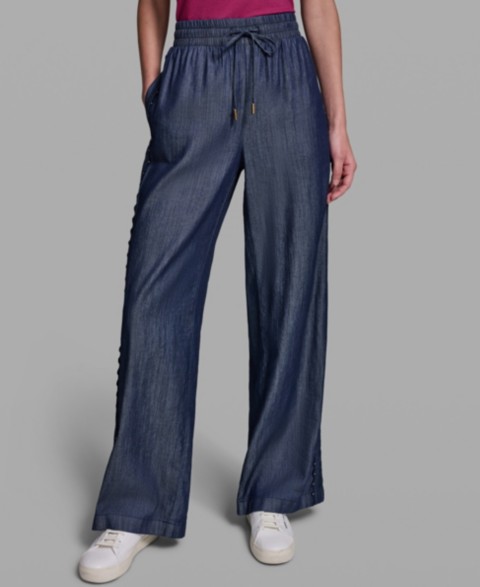 Женские KARL LAGERFELD PARIS Women's Soft Drawstring Waist Side Detail Pull-On Pants