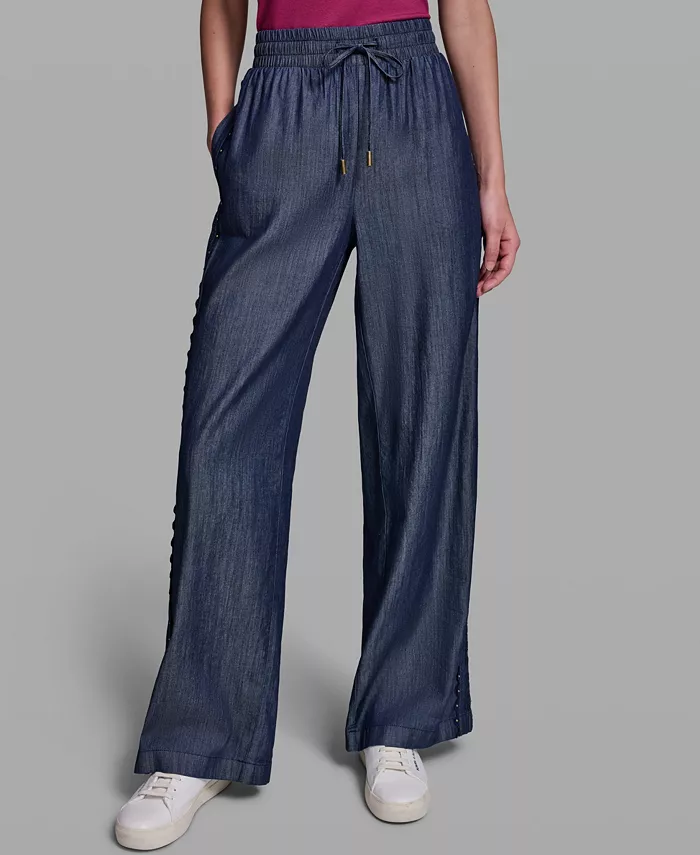 Women's Soft Drawstring Waist Side Detail Pull-On Pants