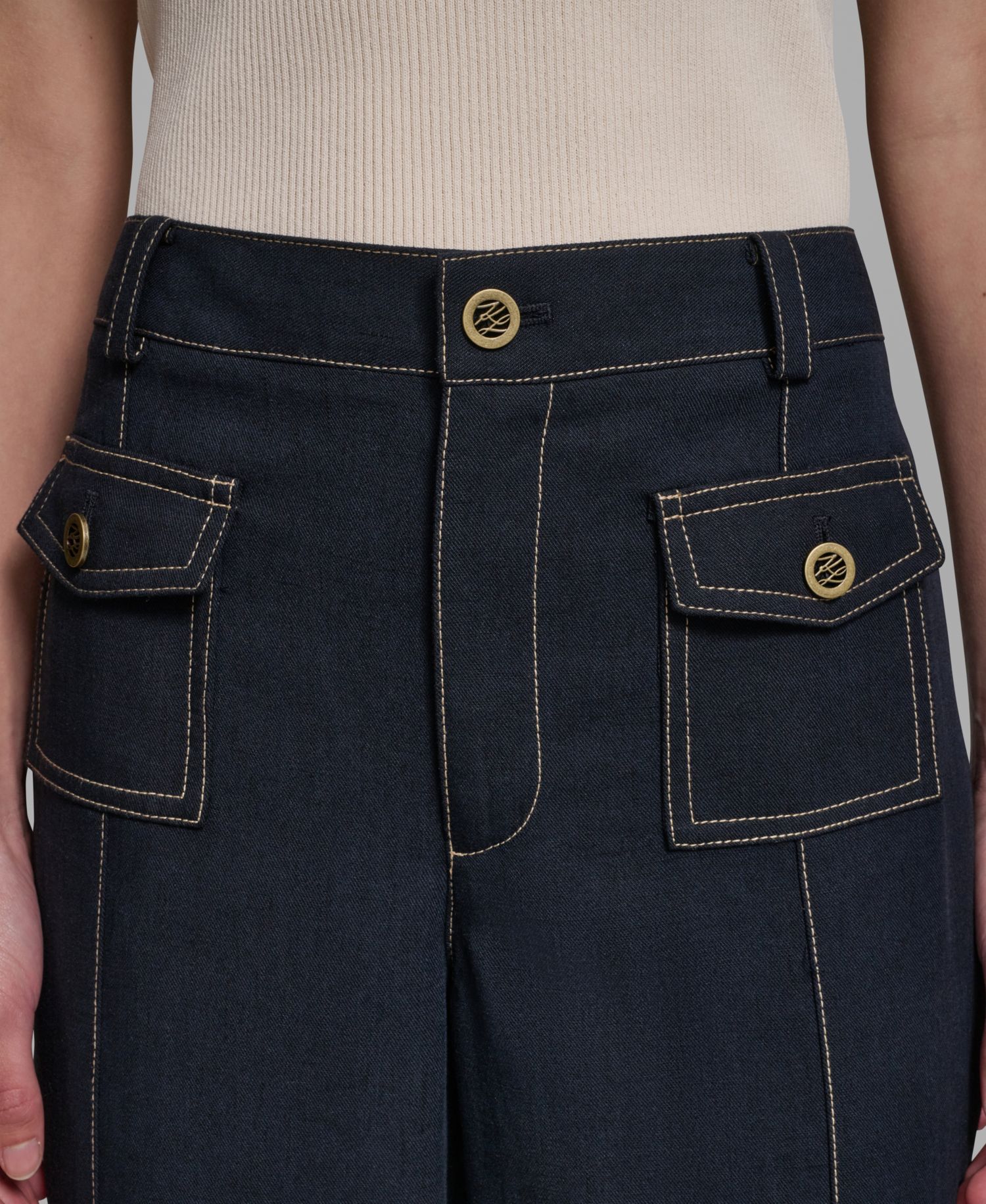 Women's Front Pockets Mid-Rise Straight Long Pants