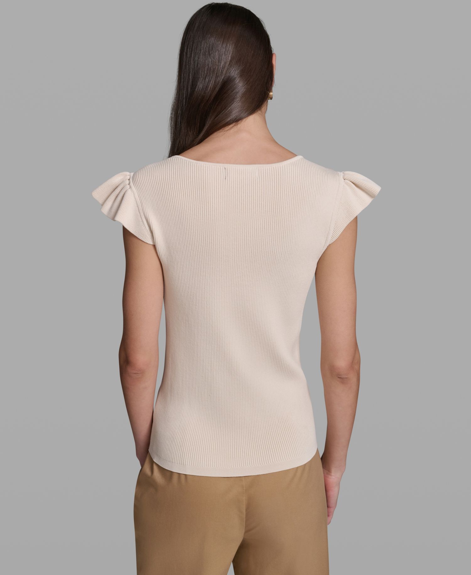 Women's V-Neck Flutter Cap-Sleeve Sweater