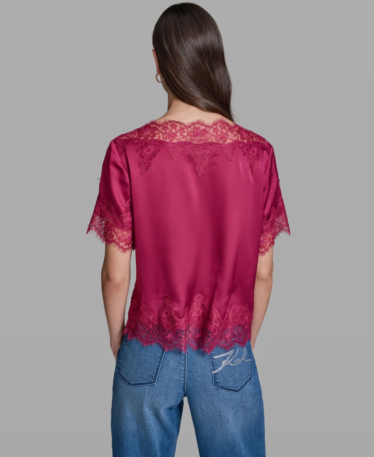 Women's Short-Sleeve Lace Trim Blouse