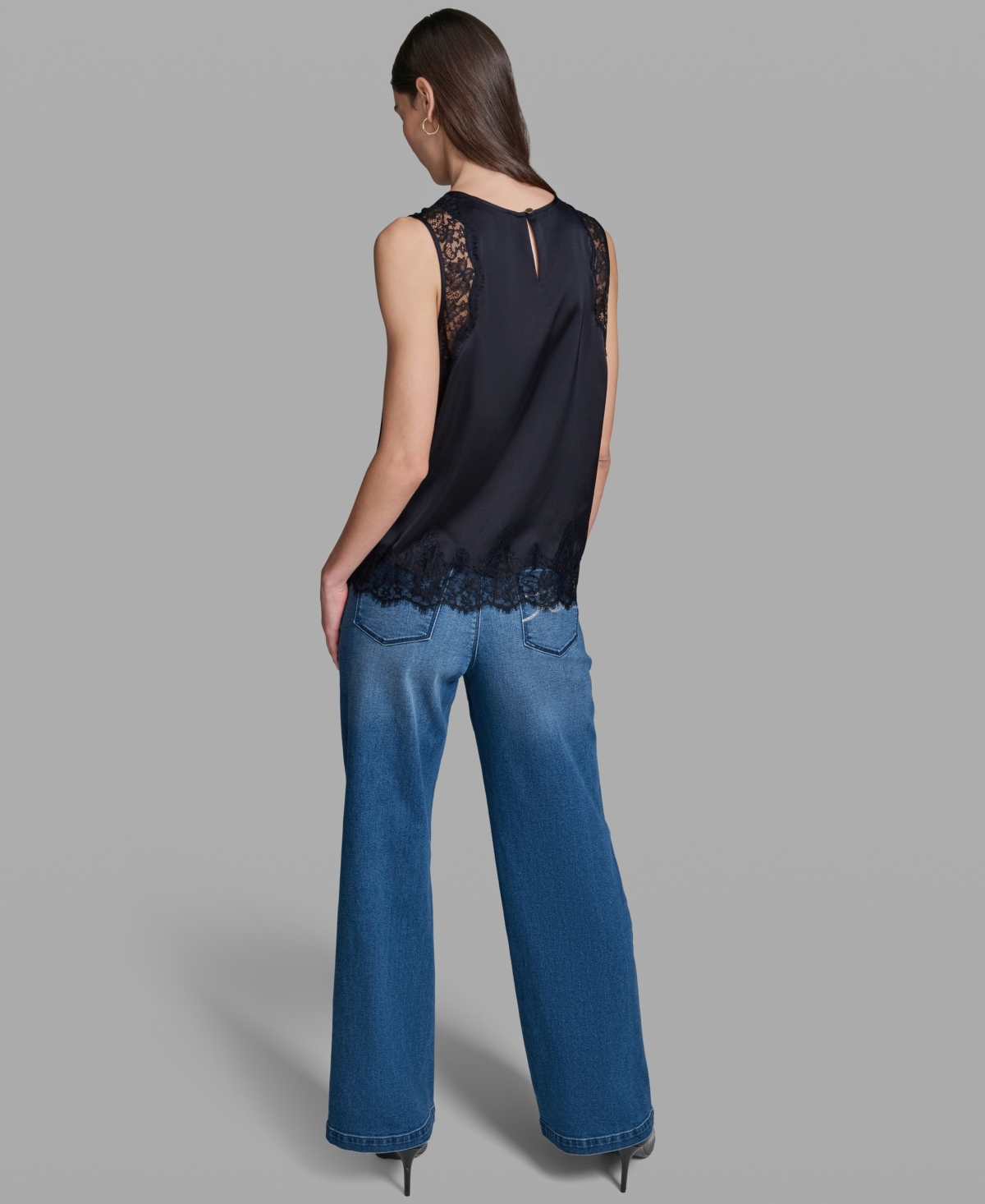 Karl Lagerfeld Paris Women's Sleeveless Lace Trim Cami Top