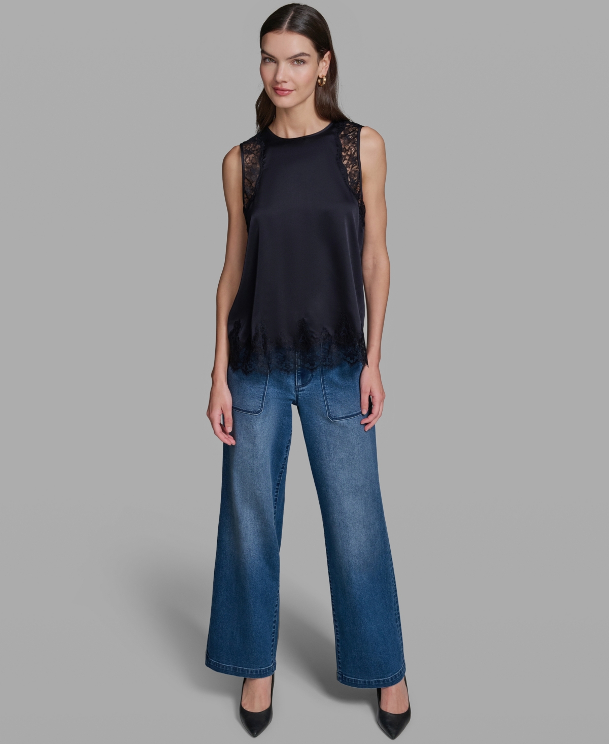 Karl Lagerfeld Paris Women's Sleeveless Lace Trim Cami Top