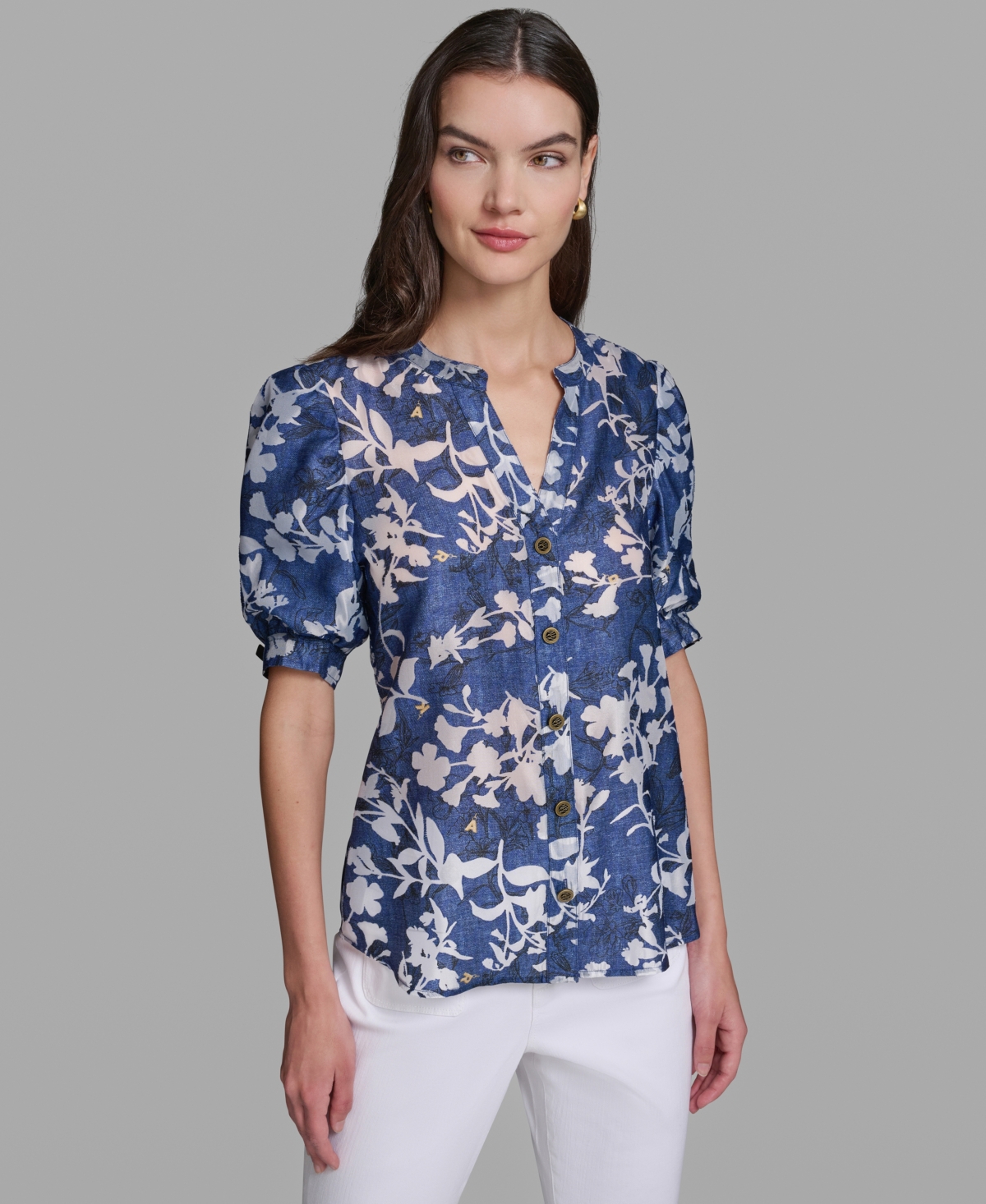 Karl Lagerfeld Paris Women's Short-Sleeve Burnout Woven Top