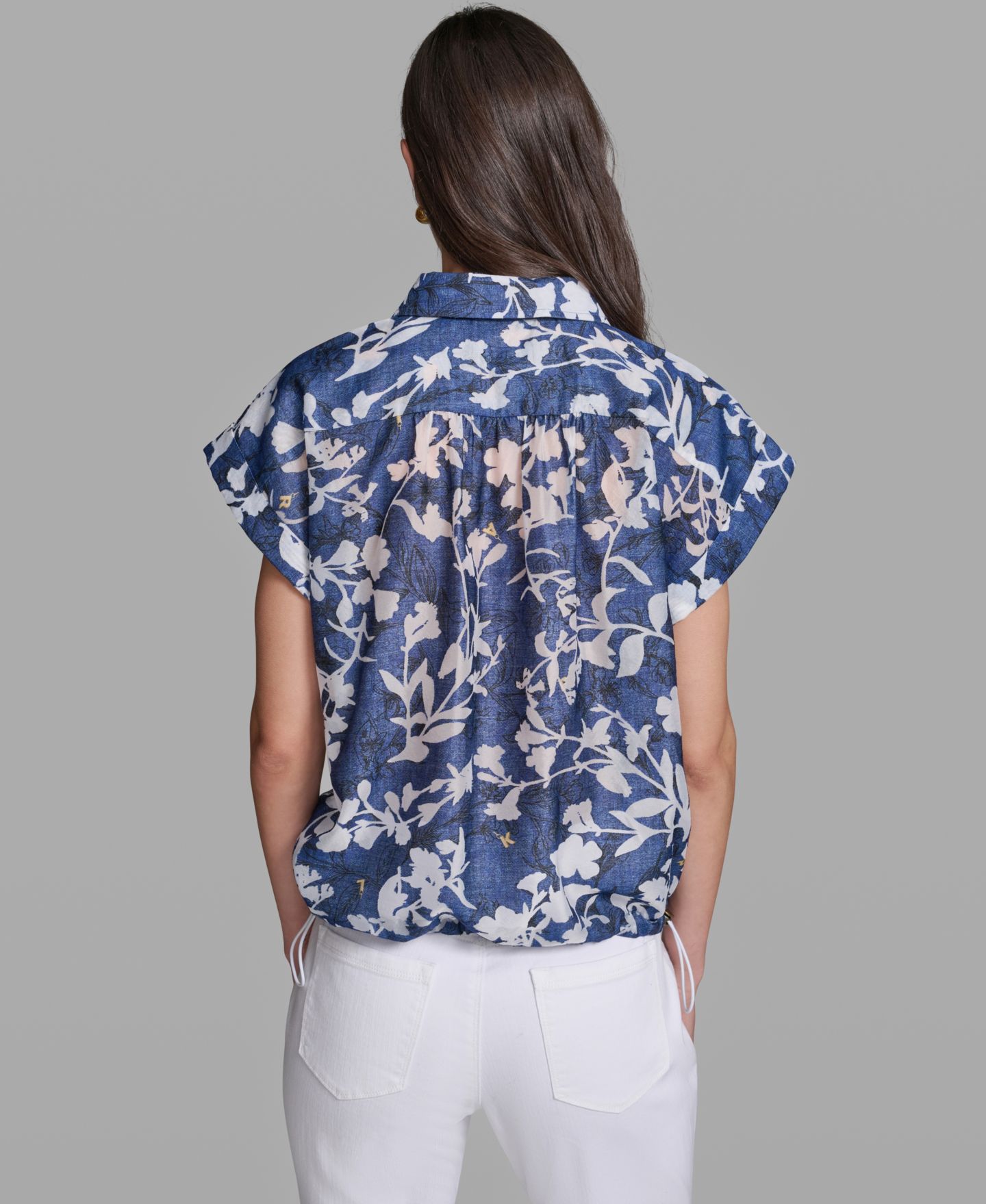 Женская рубашка KARL LAGERFELD PARIS Bungee Burnout Short-Sleeve Woven, цвет: Тёмно-синий / Белый — фото 5