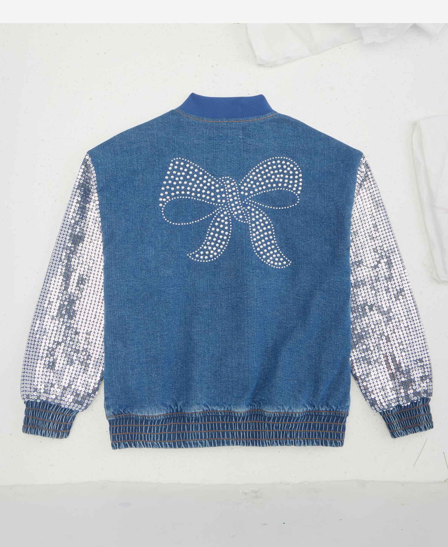 Girls' XS-XL Sequin Bow Denim Jacket