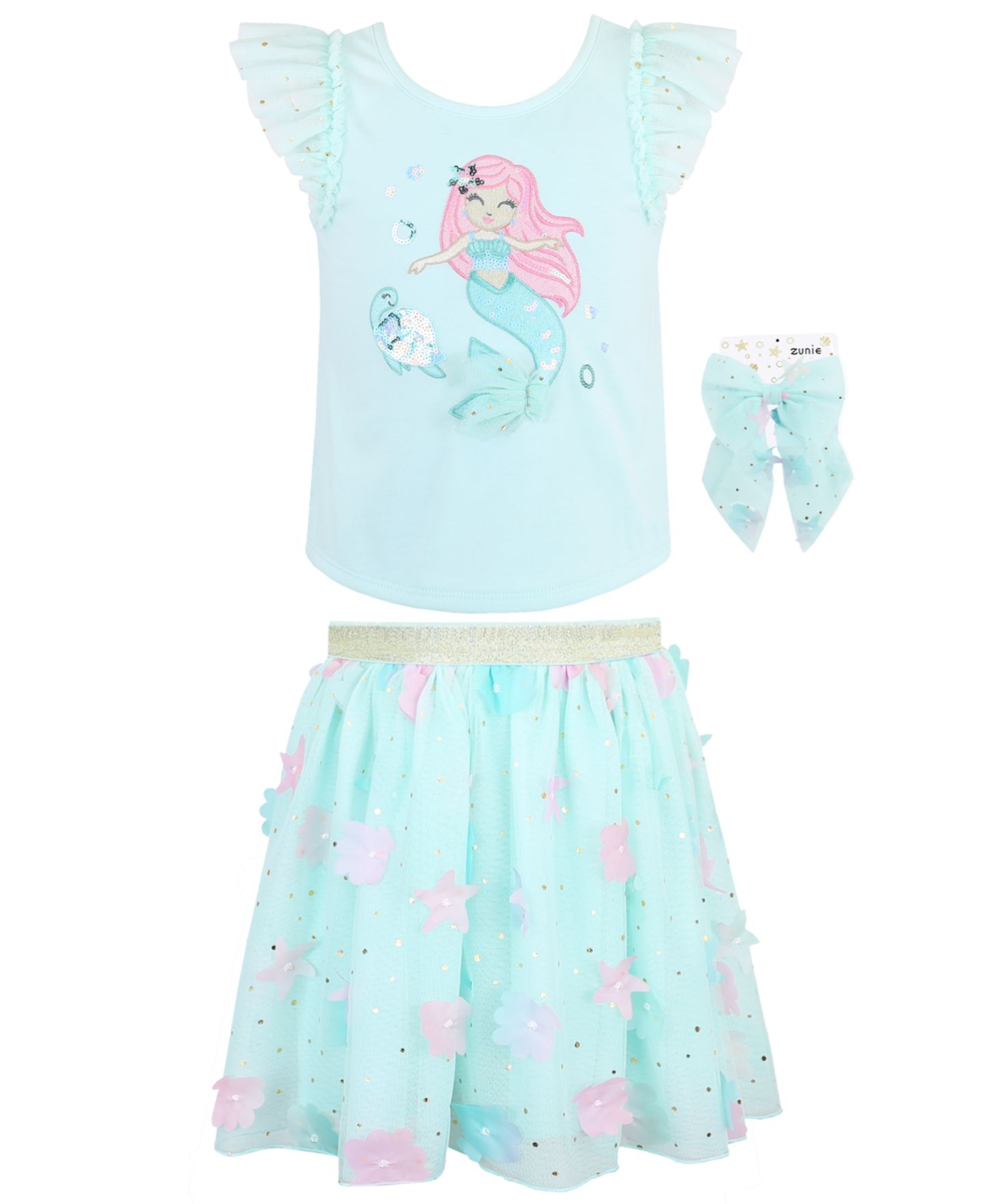 Детский комплект Pink & Violet из 3 предметов: топ, юбка и ободок, 2T-6X, цвет: Светлый пастельный зелёный — фото 2
