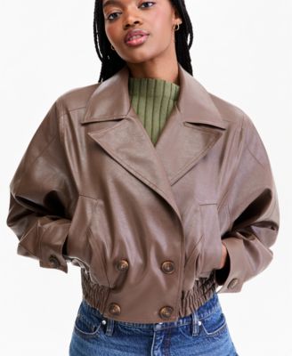 Women's Cropped Faux-Leather Jacket