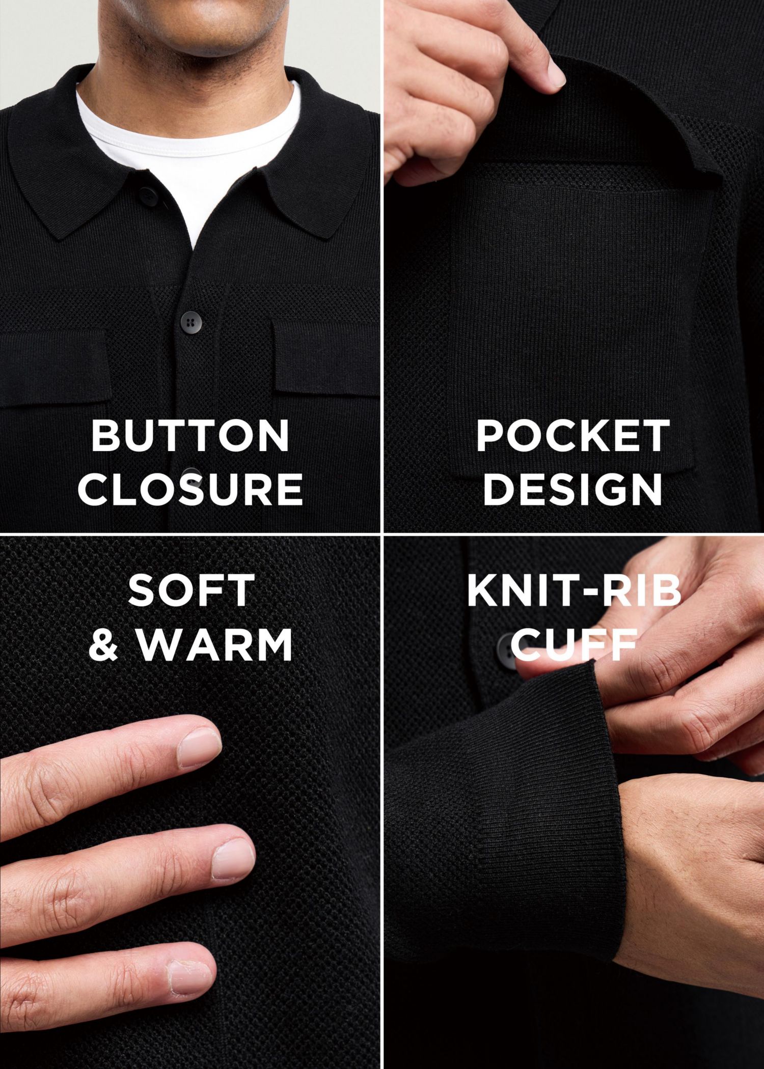 Men's Long Sleeve Sweater With Full Buttoned Two Patch Pockets