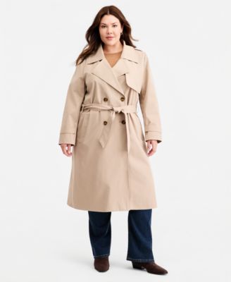 Plus Size Double-Breasted Belted Trench Coat