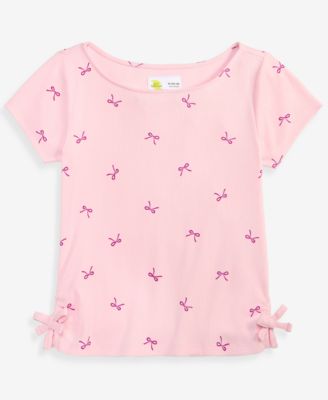 Girls' 5-20 Bows-Print Ribbed T-Shirt