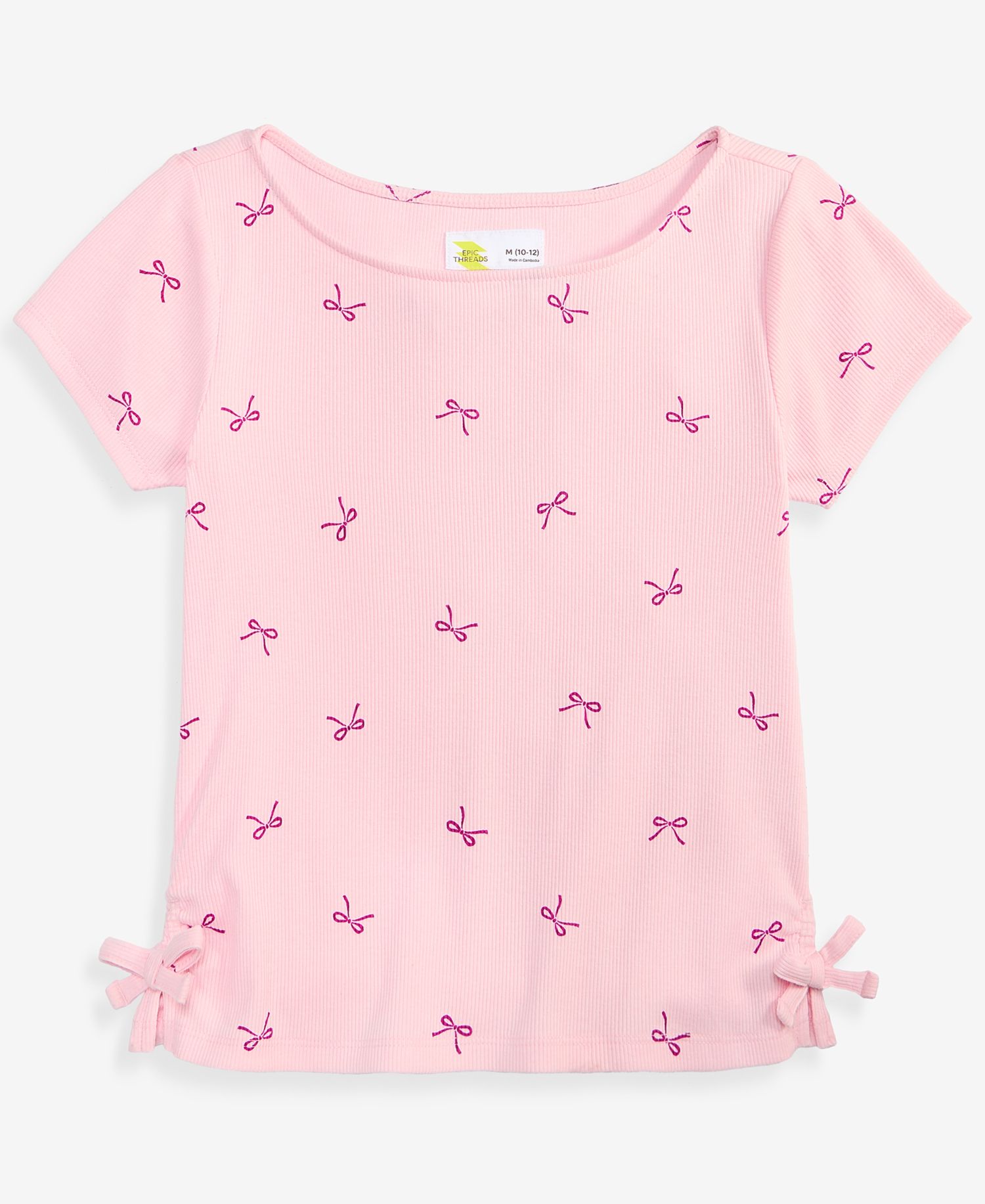 Girls' 5-20 Bows-Print Ribbed T-Shirt